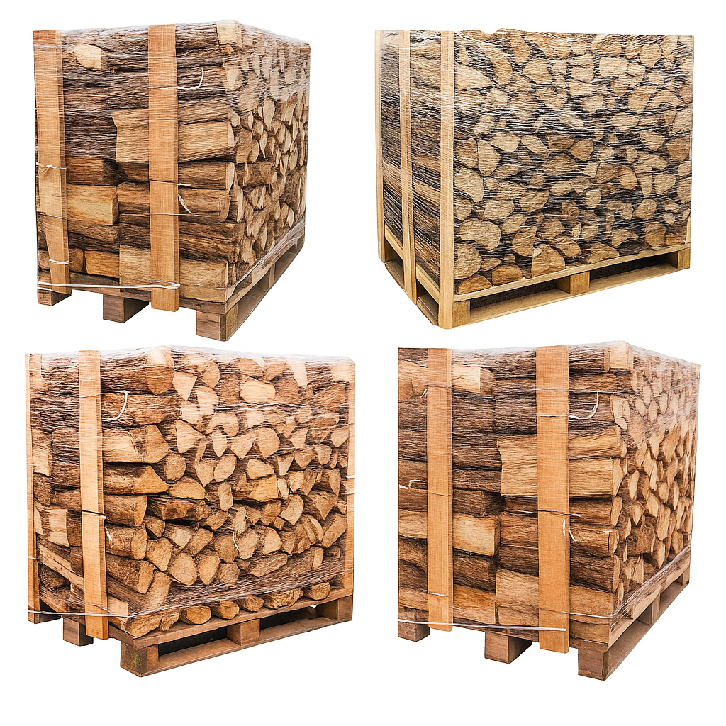 4 X Palettes (2 Chêne blanc + 2 Hêtre/Charme) – Bûches, 50 cm
